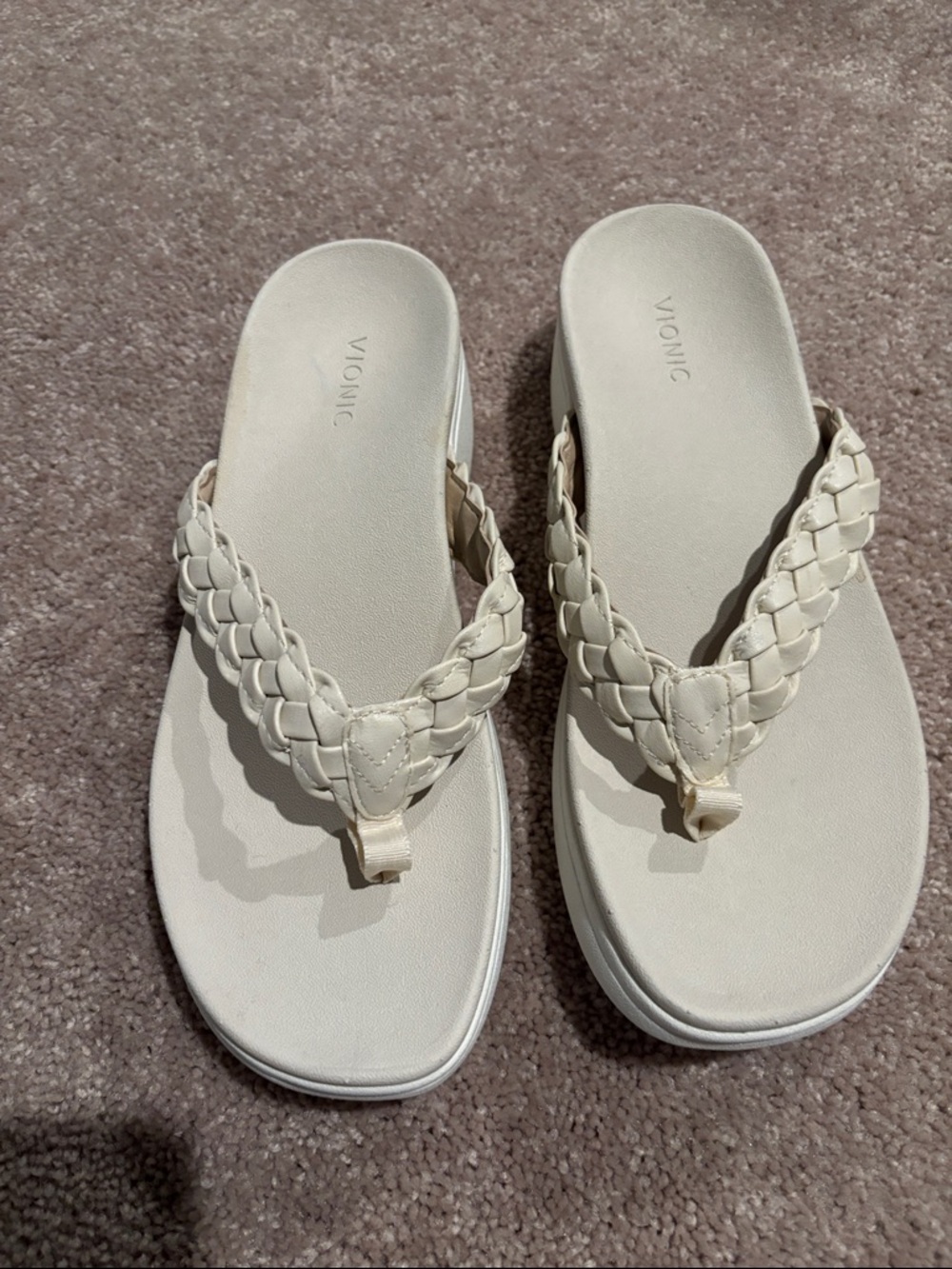 Vionic Women's Braided Toe-Post Sandals in Off-White